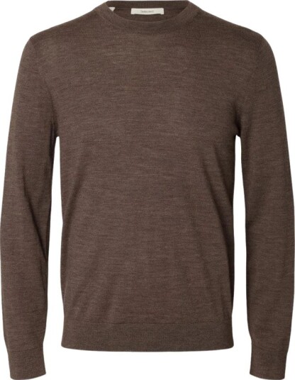 Selected Slmtray Ls Knit Merino Crew Neck Noos Brown L
