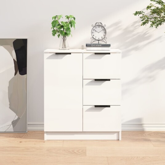 vidaXL Skjenk høyglans hvit 60x30x70 cm konstruert tre
