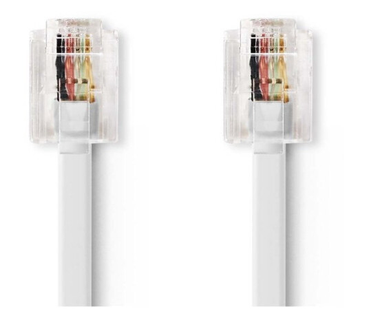 Nedis RJ11 Telecom Kabel 10m Flatt Gullbelagt Hvit