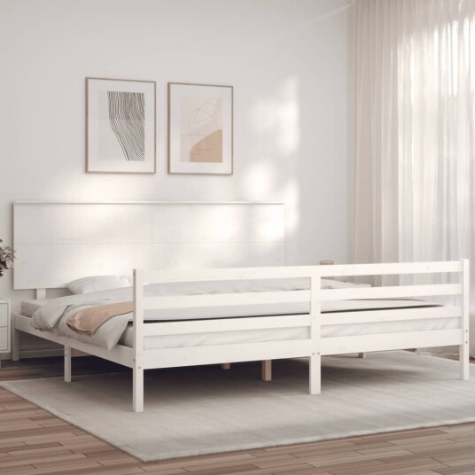 vidaXL Sengeramme med hodegavl hvit 200x200 cm heltre