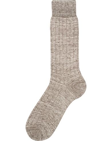 Bresciani Linen Ribbed Short Socks Brown Melange