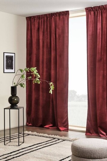 Jotex SIMONE RECYCLED gardin med multifunksjonsbånd 2-pk Rød 1688160-05-250 1688160-05-300