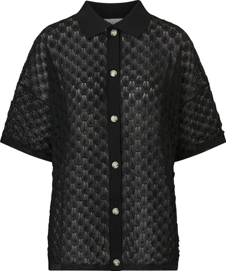 By Malina   Kardigan Moa Oversized Pointelle Knitted Shirt   Svart