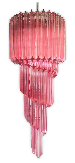 Murano lysekrone - Spiral - 86 prismer - Rosa Krom patinert