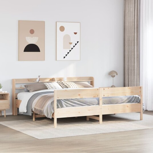 Sengeramme med madrass 200x200 cm heltre furu 3306915