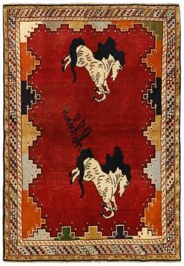 Håndknyttet. Opphav: Persia Kashghai Old figur / bilde Teppe 100x142