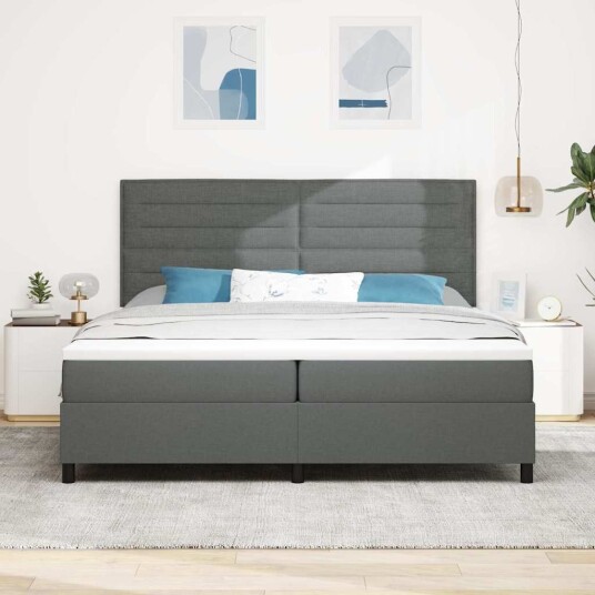 Box Spring Seng med Madrass Mørkegrå 200x200 cm Stoff Box Spring Seng med Madrass Mørkegrå 200x200 cm Stoff