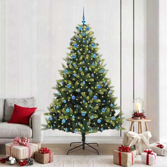  Kunstig hengslet juletre 300 LED lys grønn 210 cm PVC og PE