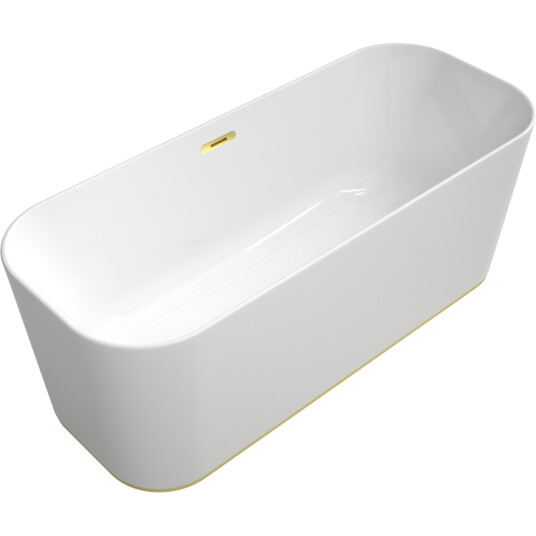 VILLEROY & BOCH FINION BADEKAR 170X70 MED PÅFYLLING VIA OVERLØP OG DESIGNKANT, DETALJER I GULL