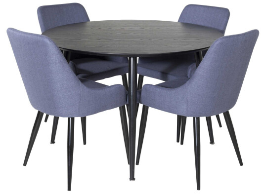 Venture Design Dipp & Plaza spisegruppe Svart/blå 4 st stoler & bord 115 cm