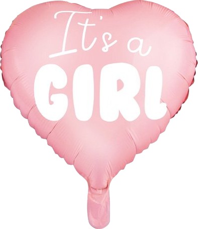 Folie Ballong Hjerte med tekst It is a girl 45 cm