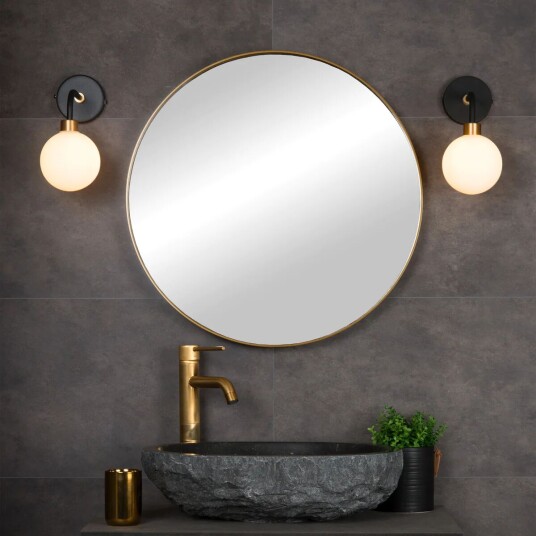 Lucide Berend vegglampe IP44 - Svart/Opal