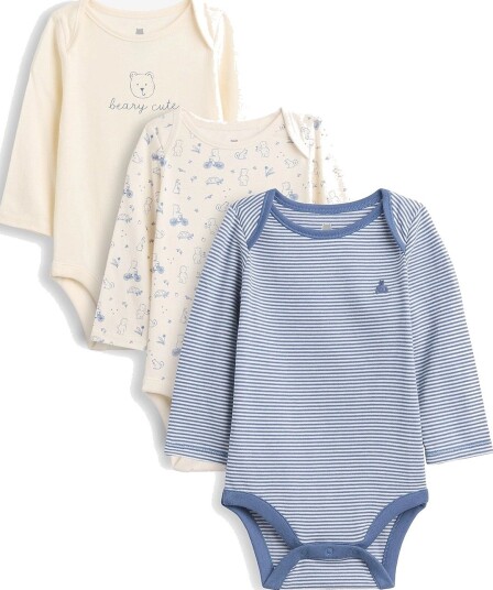 GAP Baby First Favorites Organic Cotton Brannan Bear Bodysuit (3-Pack) - BAINBRIDGE BLUE - 74/80