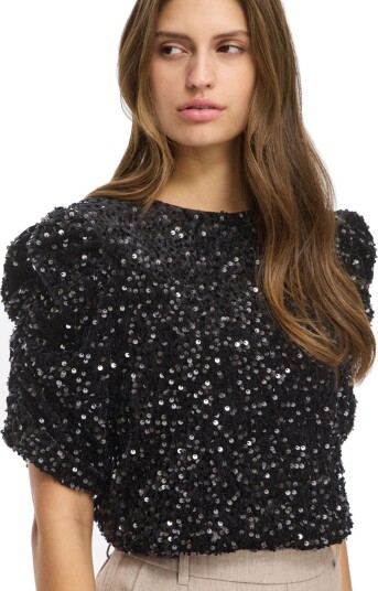 Vila Believe O-Neck Puff Sequins Top Sort 40
