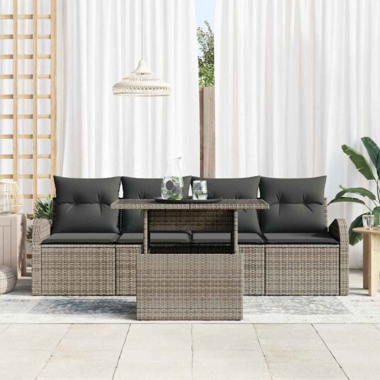 vidaXL Hagesofa Set med pute 5 pcs Grå Poly rattan