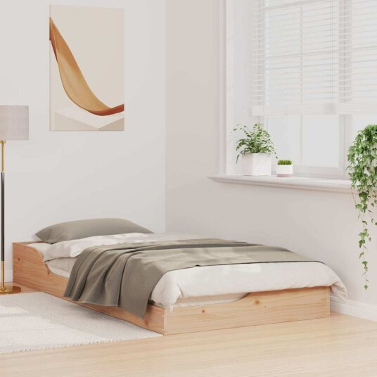 Gulvbedramme Brun 90 x 190 cm Massiv furu tre