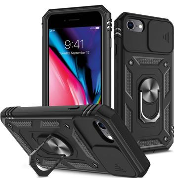 iPhone 6/6S/7/8/SE (2020)/SE (2022) Hybrid-deksel med Metall Stativ Svart