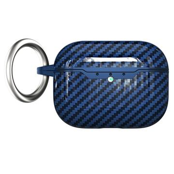 AirPods Pro 3 TPU deksel med Karabinkroken   Karbonfiber   Blå