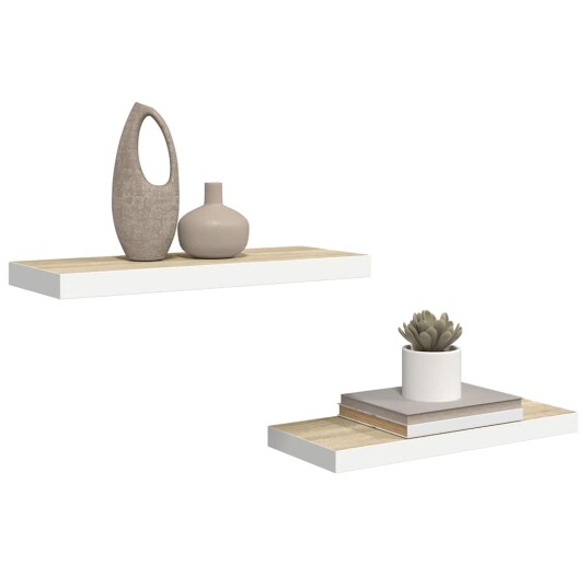 vidaXL Flytende vegghyller 2 stk eik og hvit 60x23,5x3,8 cm MDF vidaXL Flytende vegghyller 2 stk eik og hvit 60x23,5x3,8 cm MDF