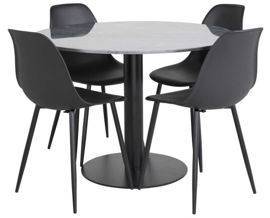Venture Design Estelle & Polar spisegruppe Svart/svart 4 st stoler & bord 106 cm