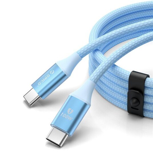 Orico USB-C 100W PD kabel med hårdfør nylon vev - 1m - Blå Orico USB-C 100W PD kabel med hårdfør nylon vev - 1m - Blå