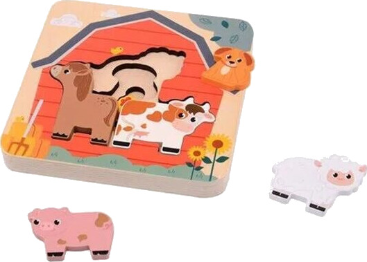 Joueco Wooden Layer Puzzle Farm 7 pcs. Tre