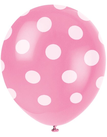 Unique 6 stk 30 cm Rosa Ballonger med Hvite Polka Dots 57595
