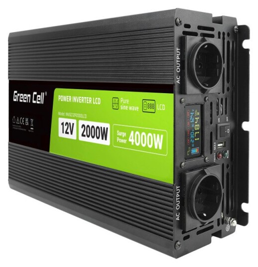 Green Cell PowerInverter Strøminverter LCD 2000/4000w Ren Sinus