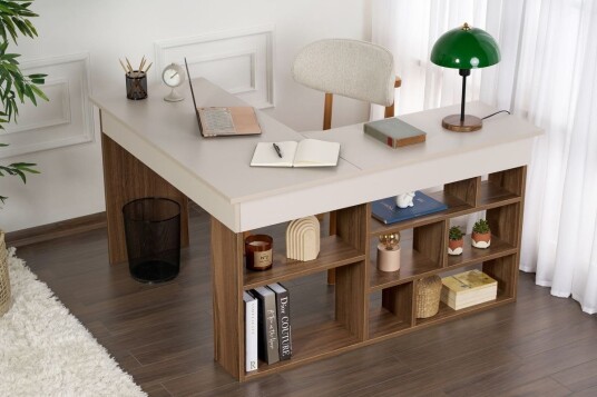 Regar Skrivebord 130x72x120 cm - Cashmere og Walnut