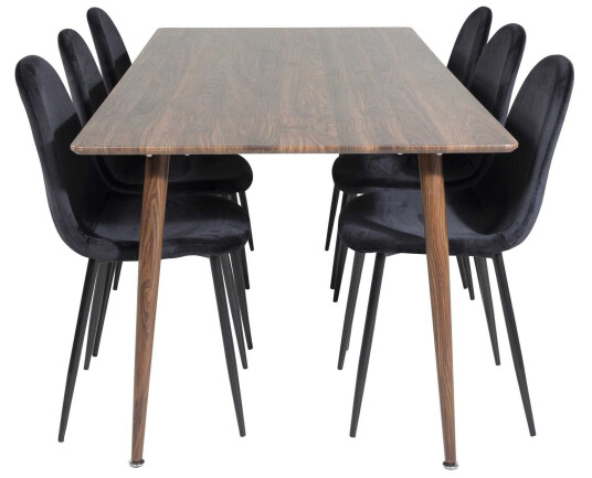 Venture Design Polar & Polar spisegruppe Brun/svart 6 st stoler & bord 180 x 90 cm