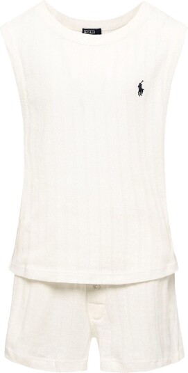 Polo Ralph Lauren Intimates Short Sleeve And Short Pointelle Pajama Set   Cream   M