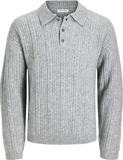 Jack & Jones Jjgavin Knit Cable Ls Polo   LIGHT GREY MELANGE   M