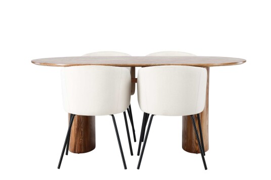Venture Design Isolde & Berit spisegruppe Beige/natur 4 stoler & bord 180 x 90 cm