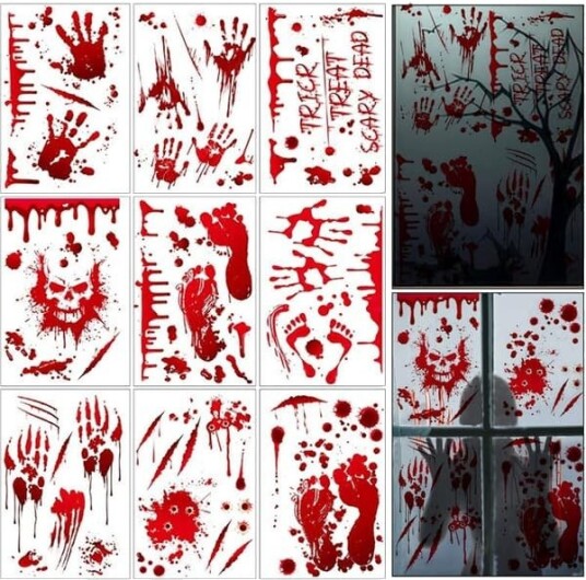 Halloween Vindusklistremerker med Blodige Hånd- og Fotavtrykk 9 stk