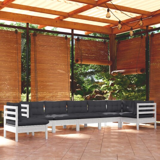  Hagesofagruppe med puter 8 deler hvit heltre furu 3096732