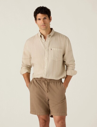Lexington Clothing Casual Linen Blend Shorts Brown L Lexington Clothing Casual Linen Blend Shorts Brown L