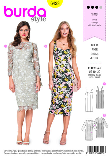 Burda 6423 - Kjole EUR: 36-46, US: 10-20