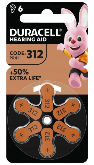 Duracell EasyTab 312 Høreapparatbatterier 6 pk 1.45 V Zink-Luft