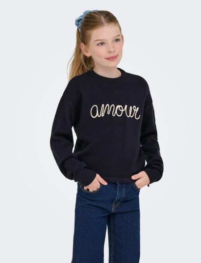 Kids Only Kogkatia Ls Text O Neck Cp Knt   Navy   110 116