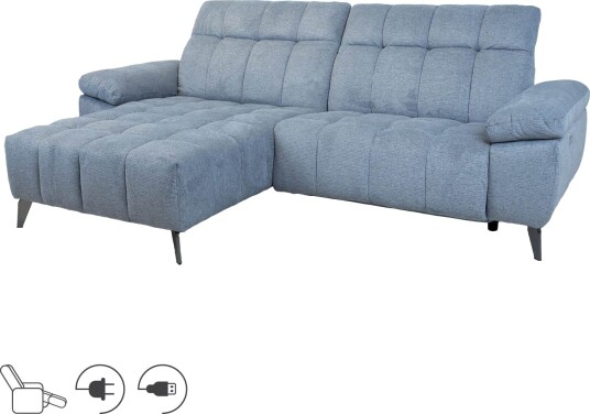 Hjørnesofa HOME4YOU Luzern elektrisk recliner Blågrå Venstre hjørne blågrå