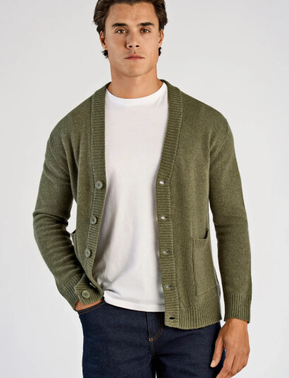 Lindbergh Lambswool  Button Cardigan - Khaki green - XL