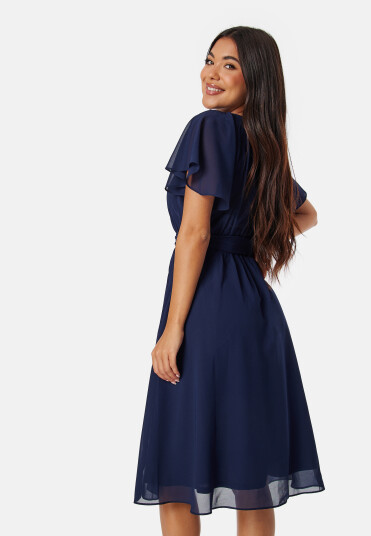 Goddiva Flutter Chiffon Midi Dress Navy XS (UK8) Goddiva Flutter Chiffon Midi Dress Navy XS (UK8)