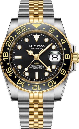 Kompass GMT Professional Jubilee Sapphire Steel Silver Black Gold