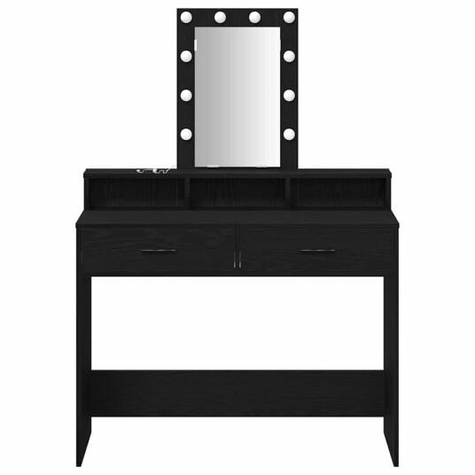  Sminkebord med LED lamper i svart eik 100x41x140 cm