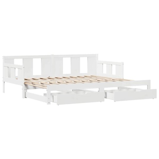 Uttrekkbar dagseng med skuffer hvit 90x200 cm heltre furu