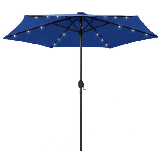 vidaXL Parasoll med LED-lys og aluminiumsstang 270 cm asurblå