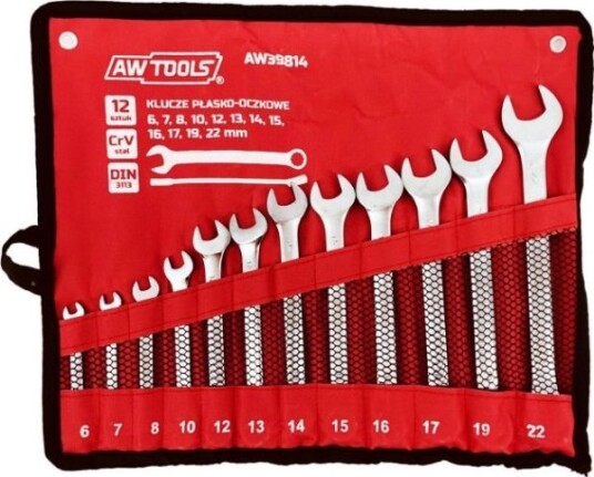 Awtools Skiftenøkkelsett, Flatt Hull, 12 Deler, 6Mm-22Mm, Matt 6,7,8,10,12,13,14,15,16,17,19,22 (Aw39814)