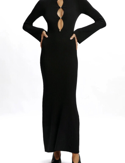 Bardot Nautico Knit Maxi Dress   Black   XS