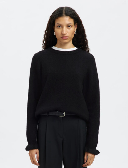 Selected Slflulu Ls Knit Frill Cuff O-Neck Noos - Black - XS Selected Slflulu Ls Knit Frill Cuff O-Neck Noos - Black - XS