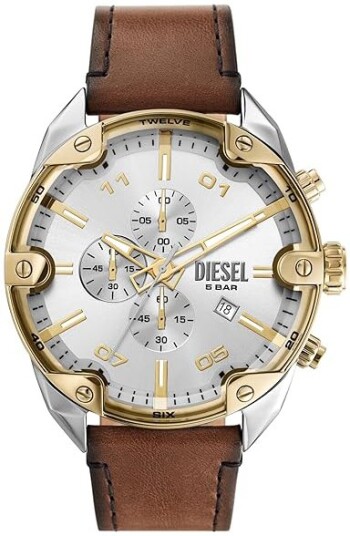 Diesel Herreklokke DZ4665 Spiked Sølvfarget/Lær Ø49 mm